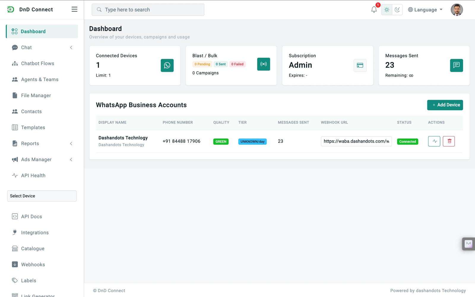 DnD Connect — WhatsApp Business API Platform for Teams screenshot